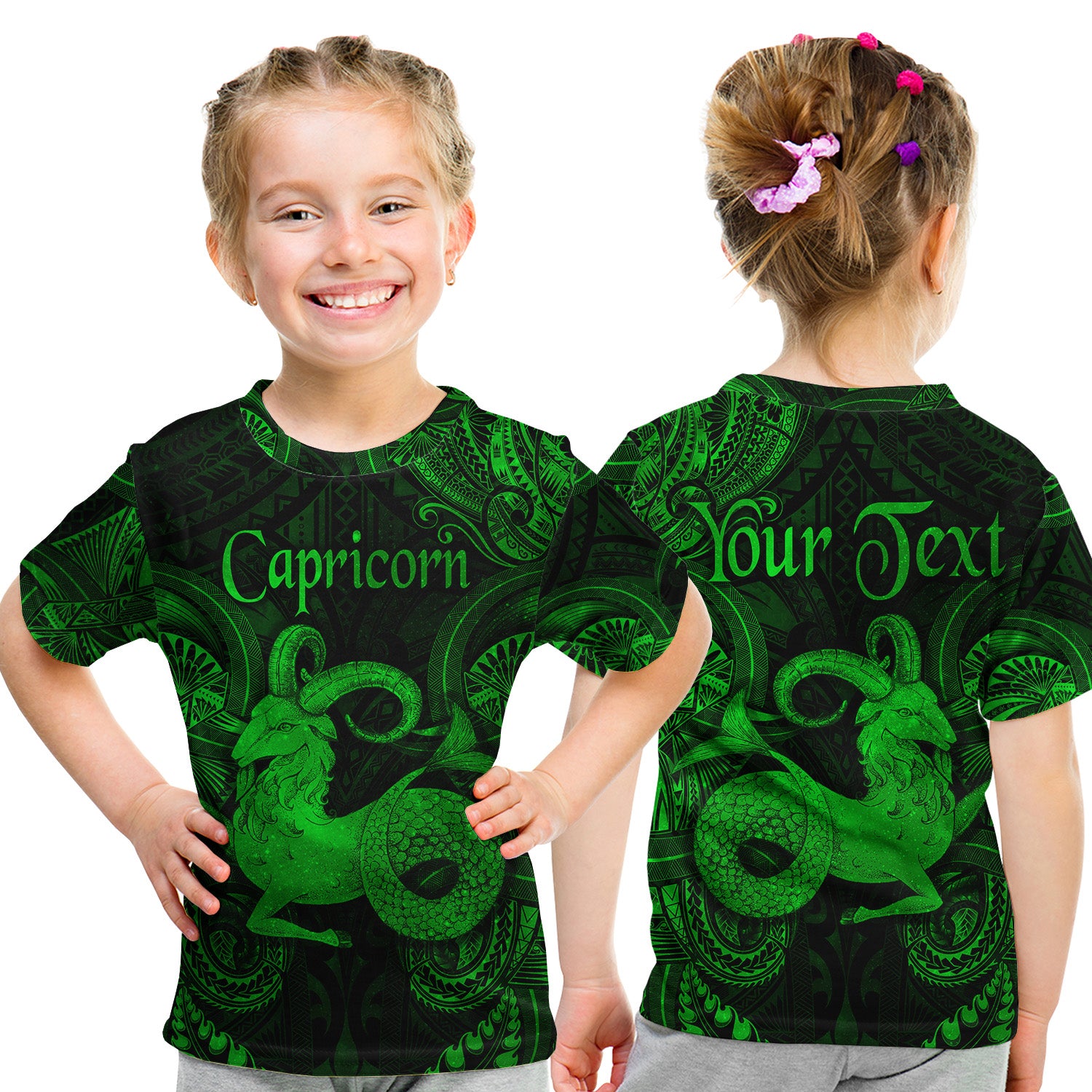 (Custom Personalised) Capricorn Zodiac Polynesian T Shirt Kid Unique Style - Green LT8 - Polynesian Pride