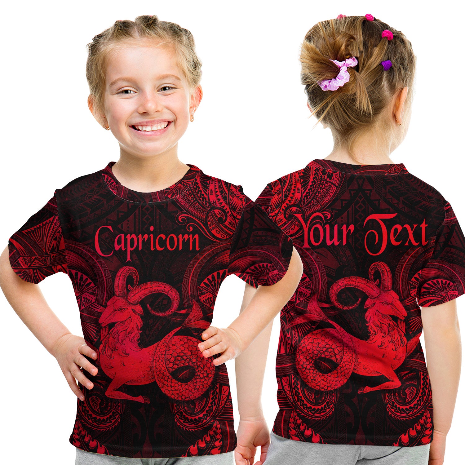 (Custom Personalised) Capricorn Zodiac Polynesian T Shirt Kid Unique Style - Red LT8 - Polynesian Pride