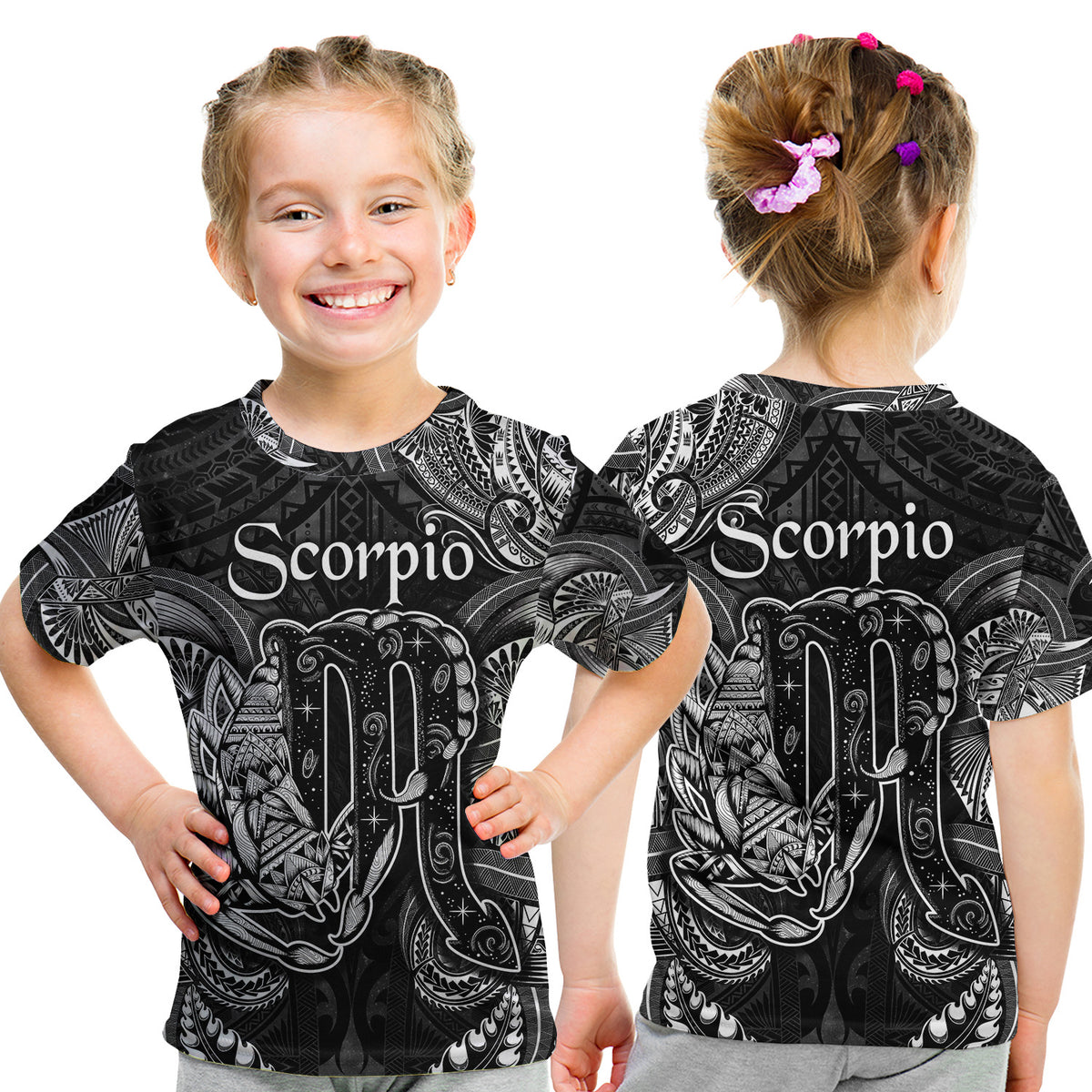 Scorpio Zodiac Polynesian T Shirt Kid Unique Style - Black LT8 Youth XL Size14 - Polynesian Pride
