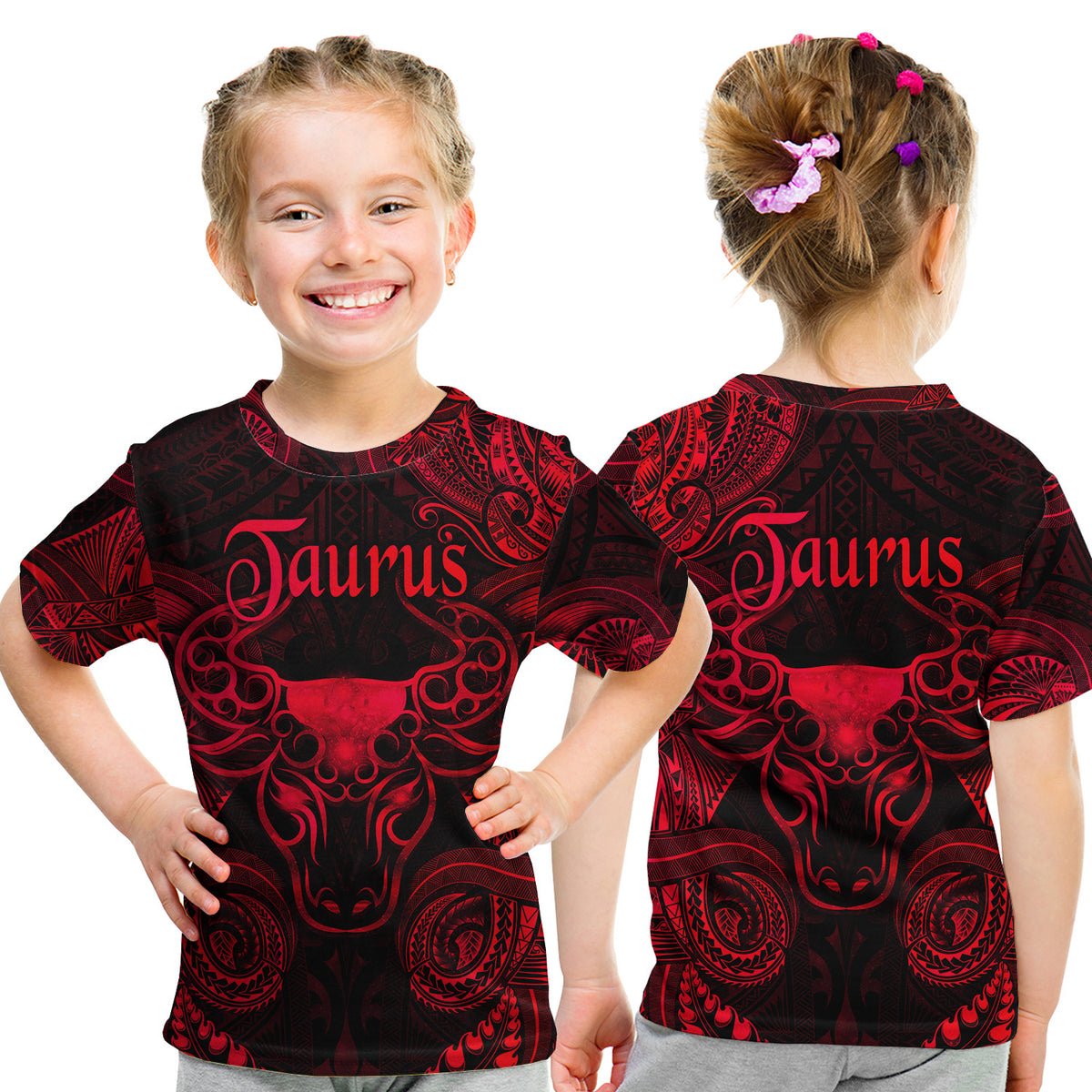Taurus Zodiac Polynesian T Shirt Kid Unique Style - Red LT8 Youth XL Size14 - Polynesian Pride