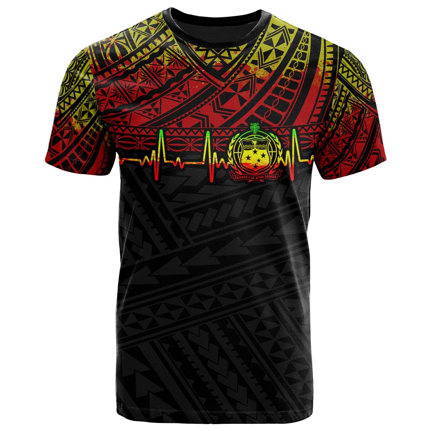 Samoa T Shirt Heart Beat Polynesian Unisex Black - Polynesian Pride