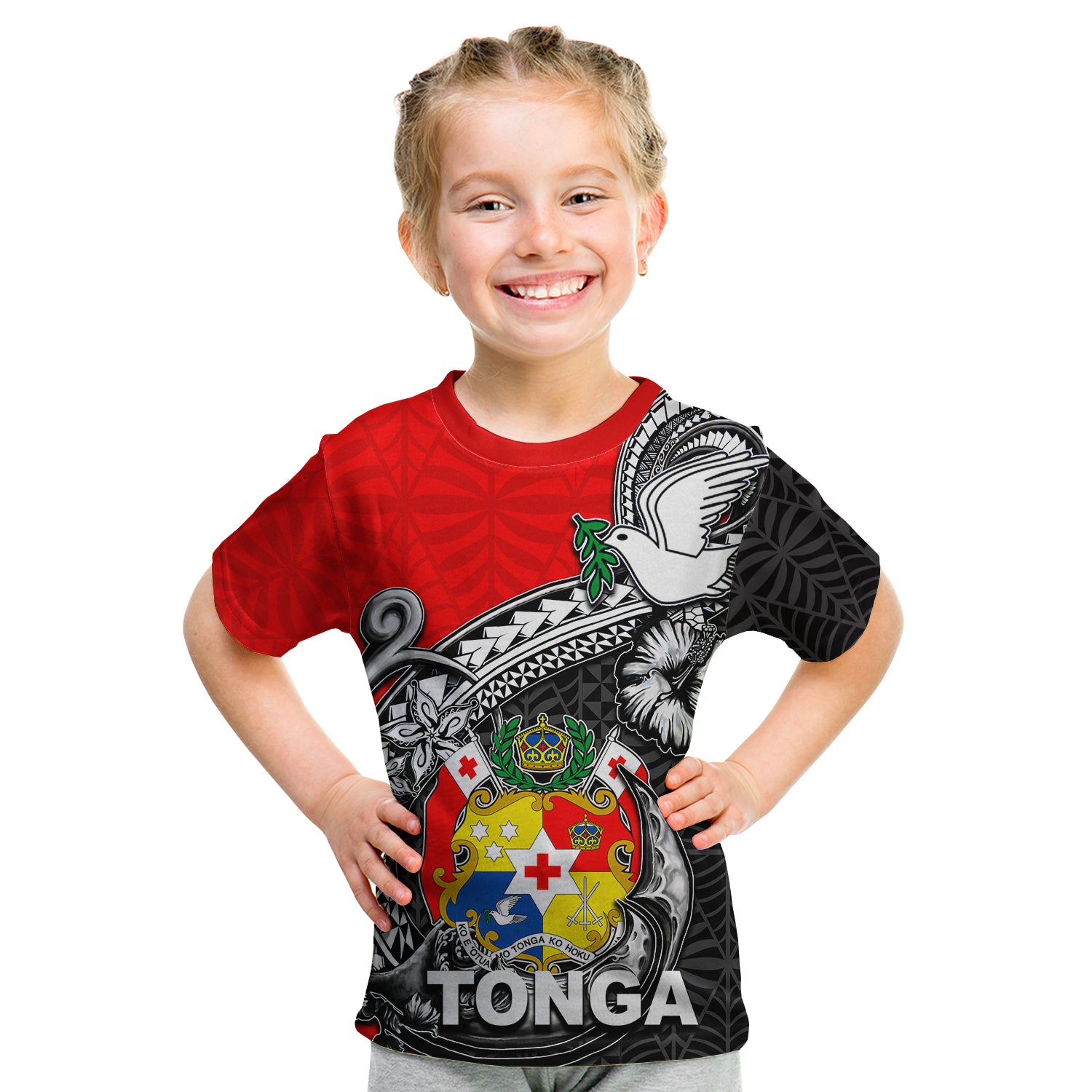 (Custom Personalised) Tonga Hook Tattoo T Shirt KID Black LT6 - Polynesian Pride