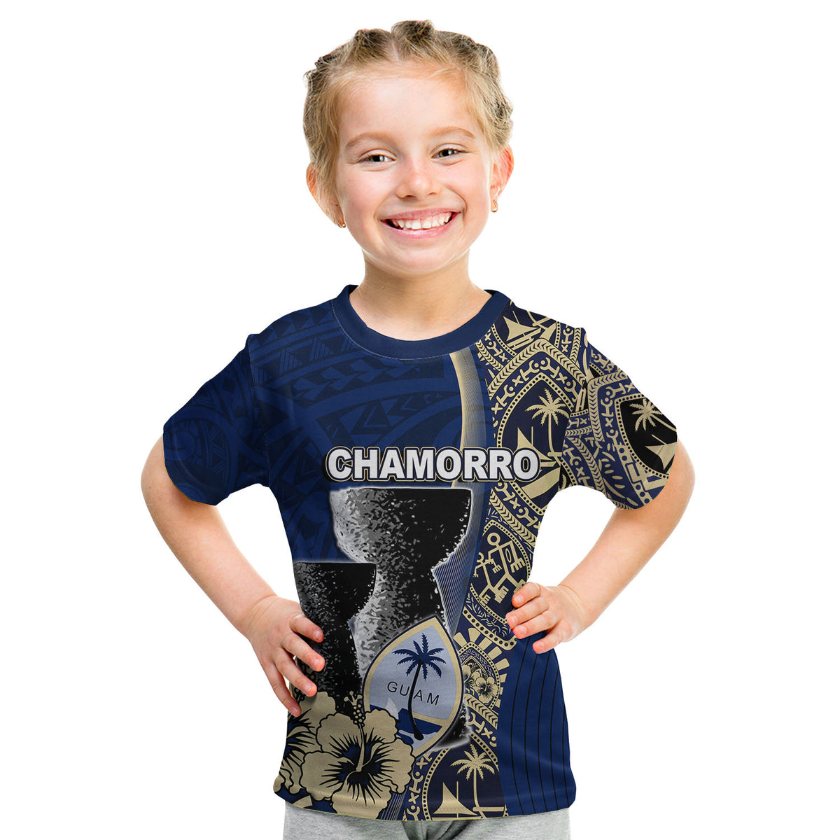 (Custom Personalised) Guam Chamorro T Shirt KID Blue Style LT6 Youth XL Size14 - Polynesian Pride