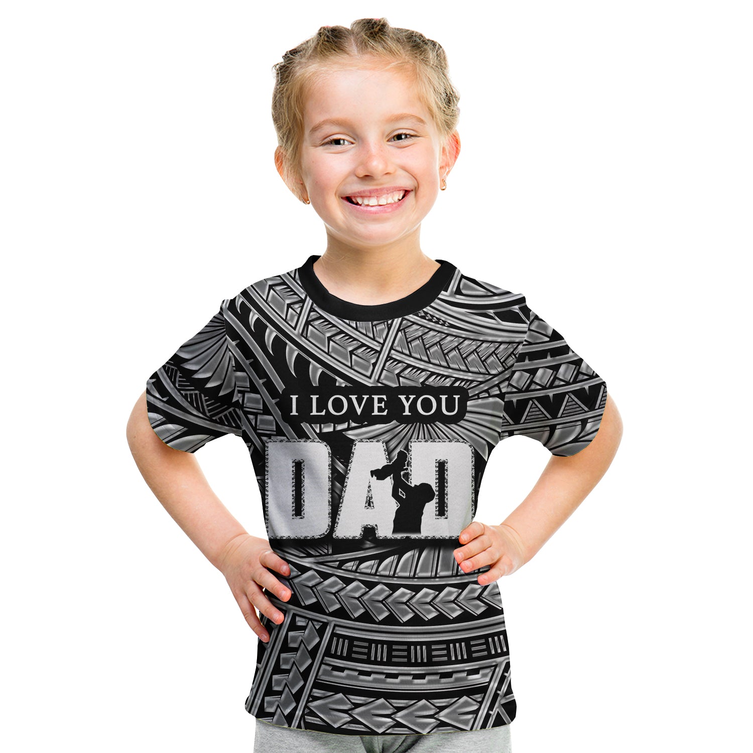 (Custom Personalised) Happy Fathers Day T Shirt KID Polynesian Patterns Black Style LT6 - Polynesian Pride