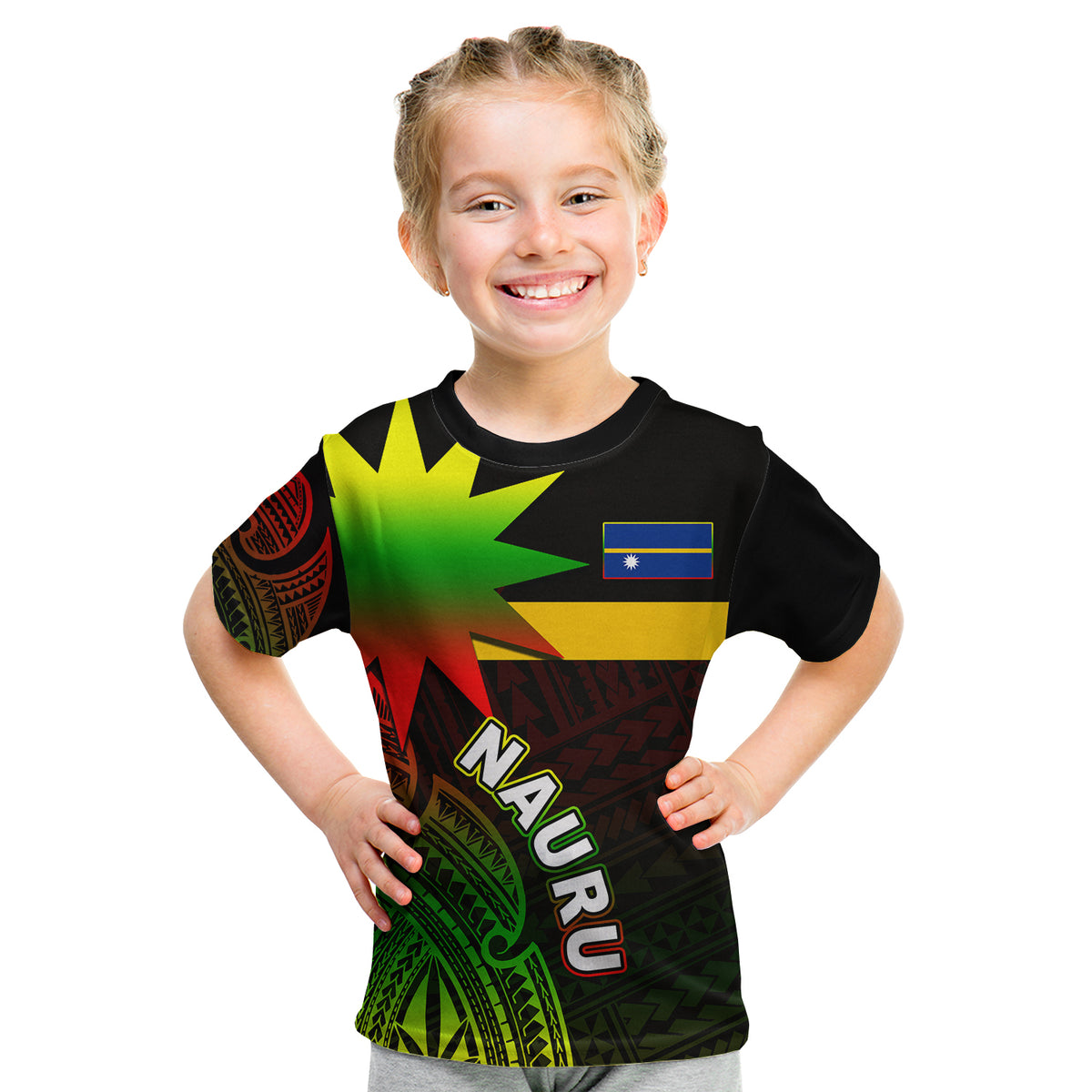 (Custom Personalised) Nauru T Shirt Kid Flag In Heart No.3 LT6 Youth XL Size14 - Polynesian Pride
