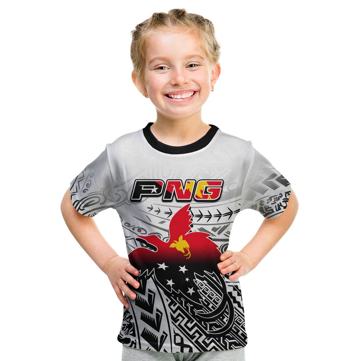 (Custom Personalised) Papua New Guinea Patterns T Shirt KID LT6 Youth XL Size14 - Polynesian Pride