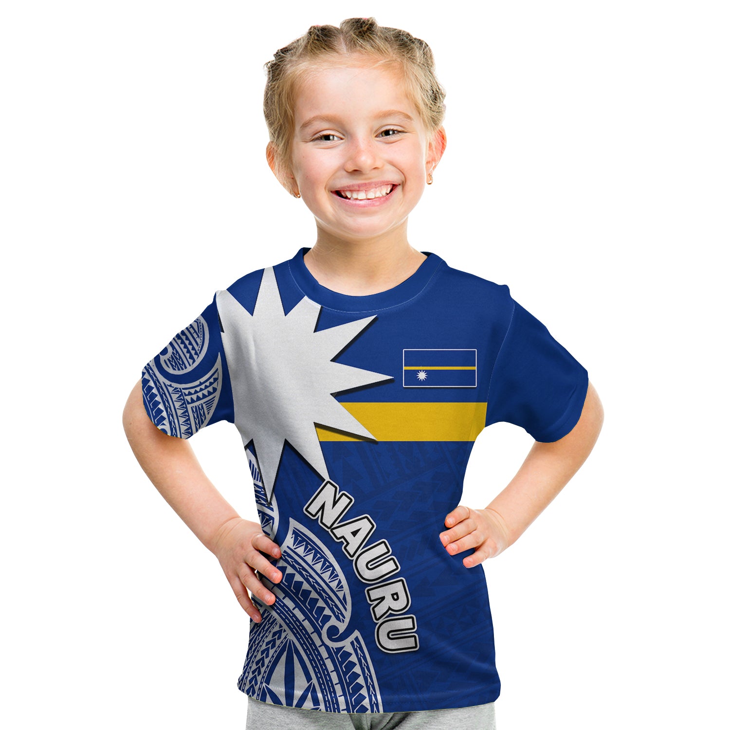 (Custom Personalised) Nauru T Shirt Kid Flag In Heart No.1 LT6 Youth XL Size14 - Polynesian Pride