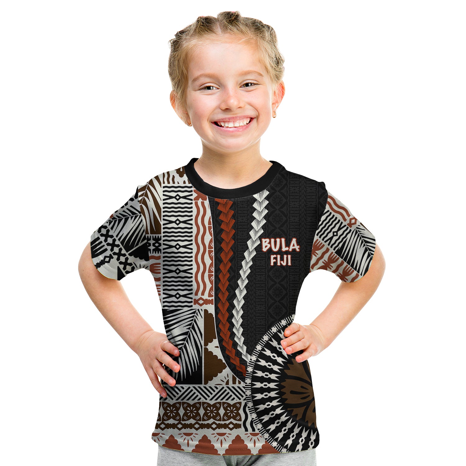 (Custom Personalised) Bula Fiji T Shirt Kid Masi Tapa Patterns Style LT6 - Polynesian Pride