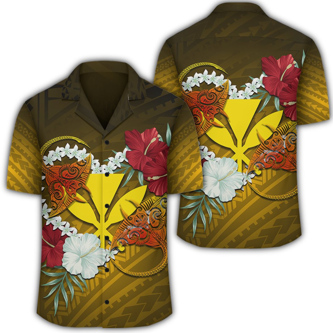 Kanaka Manta Ray Plumeria Heart Polynesian Hawaiian Shirt - Sea Flower - AH Unisex Black - Polynesian Pride