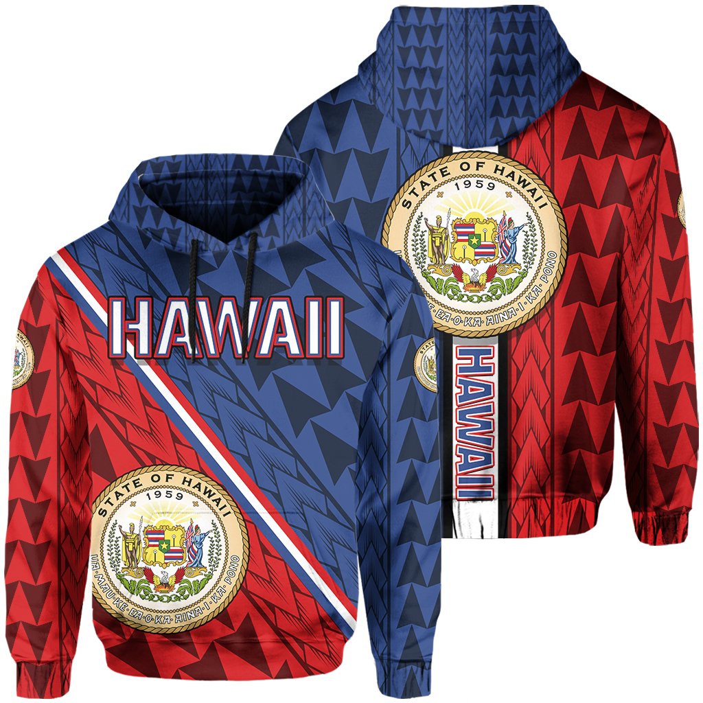 Hawaii Coat of Arms Polynesian Hoodie Energetic AH Unisex Blue - Polynesian Pride