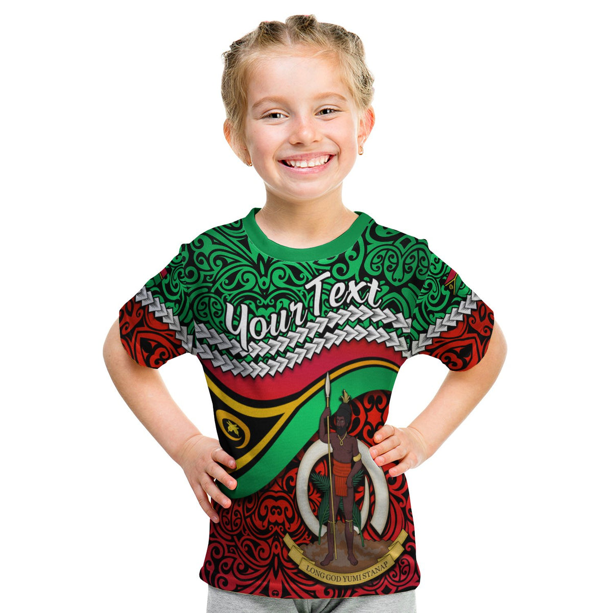 (Custom Personalised) Proud Vanuatu T Shirt Kid Pattern Mix Flag LT13 Youth XL Size14 - Polynesian Pride
