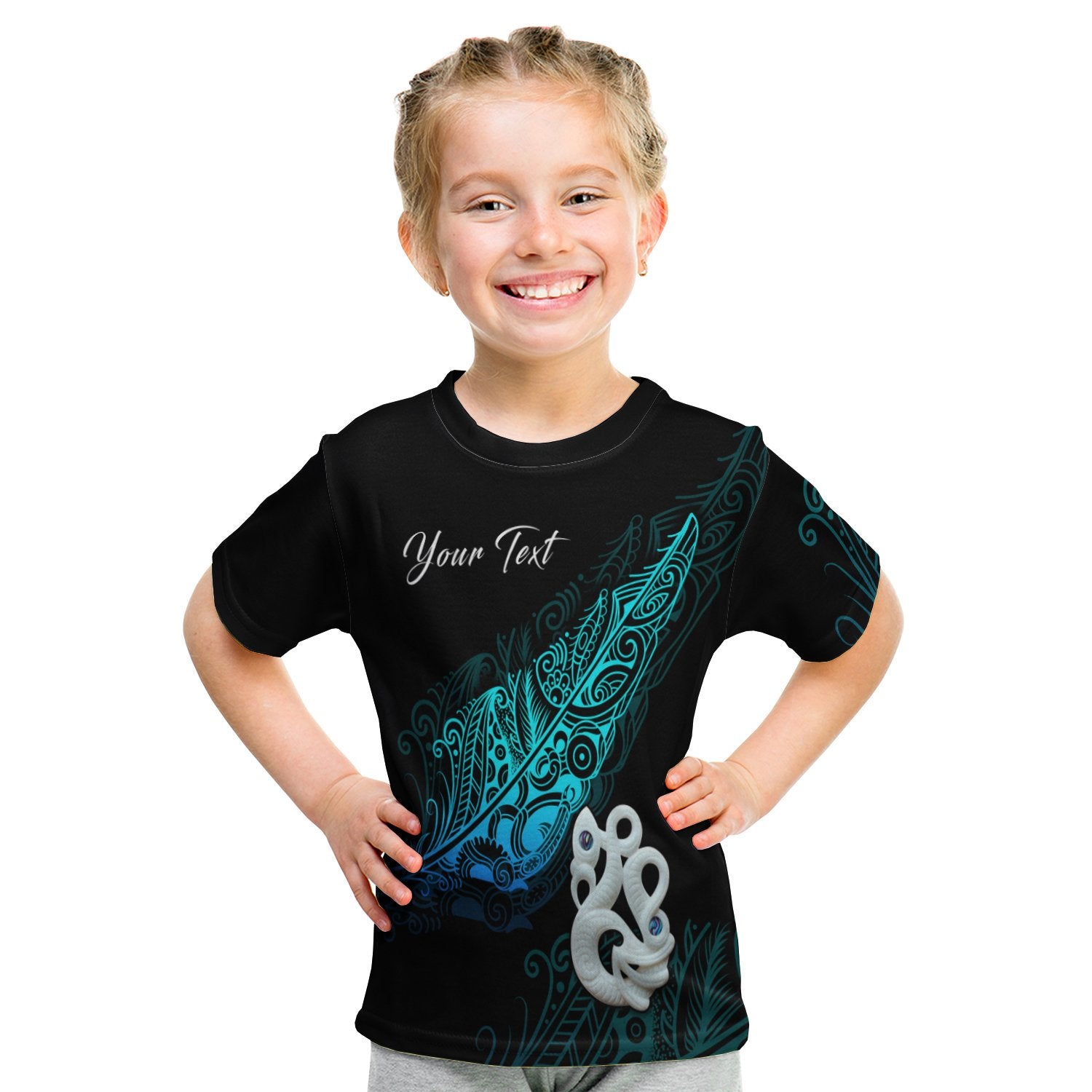 (Custom Personalised) Aotearoa T Shirt Kid Fern Mix Manaia Matau LT13 Youth XL Size14 - Polynesian Pride