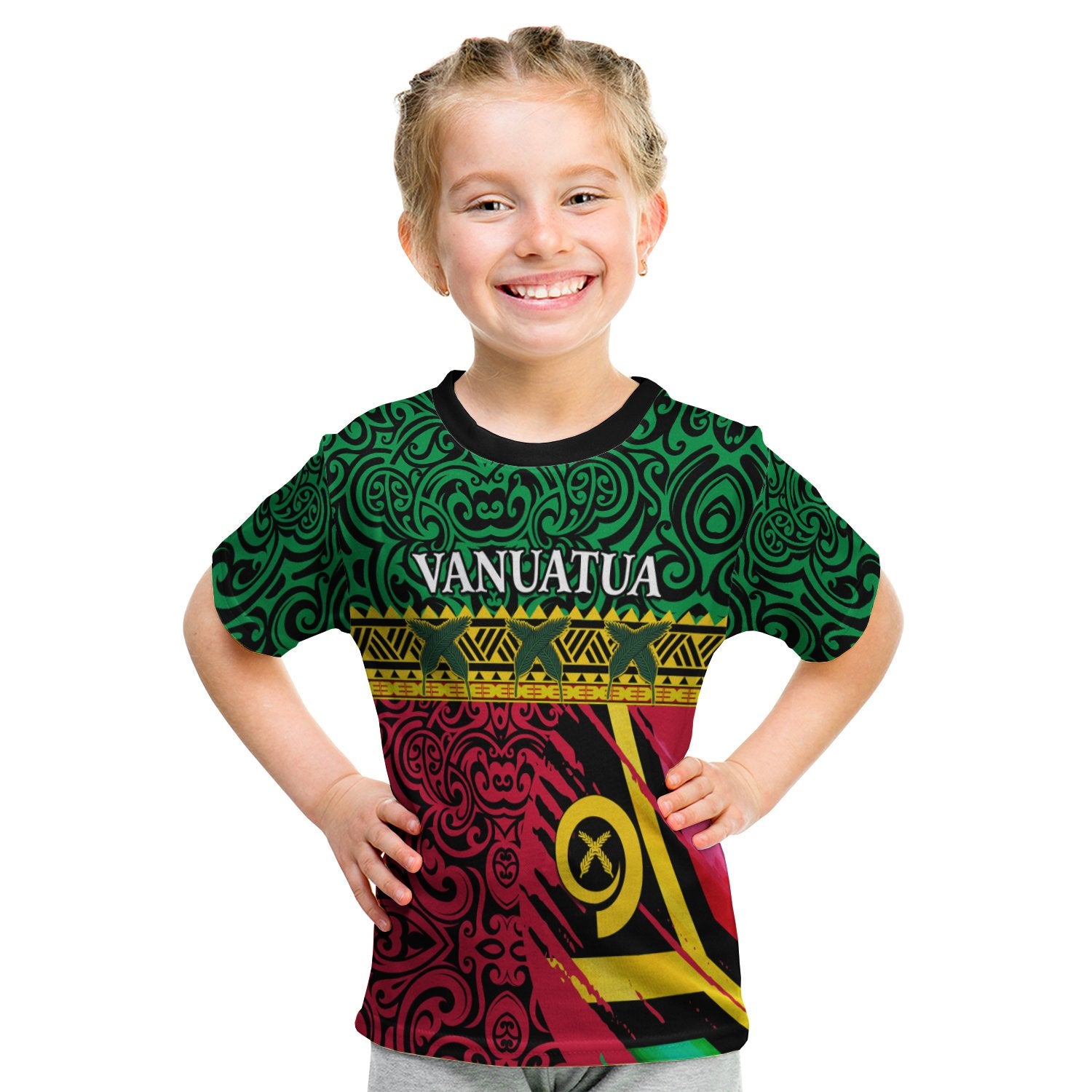 Vanuatu Dreamy T Shirt Kid Flag And Pattern LT13 Youth XL Size14 - Polynesian Pride