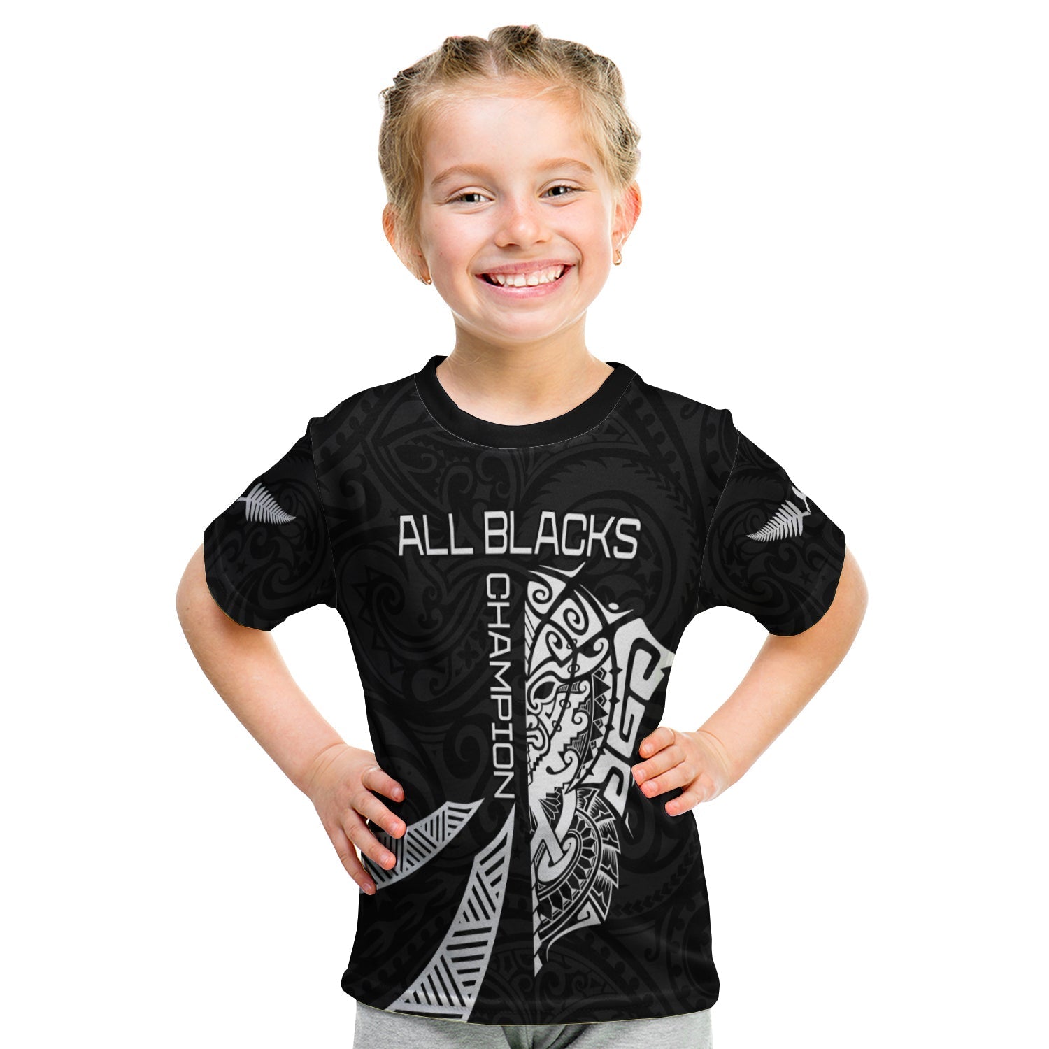 New Zealand Rugby T shirt KID Haka All Black mix Ta Moko LT13 Youth XL Size14 - Polynesian Pride