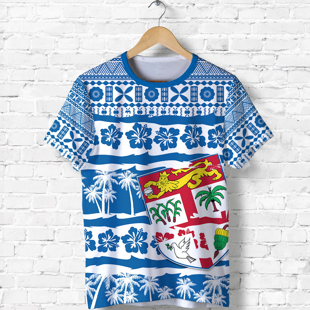 Fiji Polynesian T Shirt Fijian Tapa Pattern LT13 Unisex Blue - Polynesian Pride
