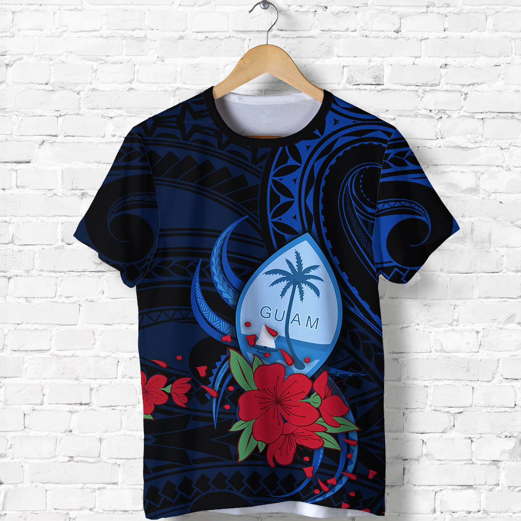 Guam T Shirt Polynesian Flowers LT13 Unisex Blue - Polynesian Pride