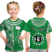 (Custom Text and Number) Rarotonga Cook Islands T Shirt KID Turtle and Map Style Green LT13 Youth XL Size14 - Polynesian Pride
