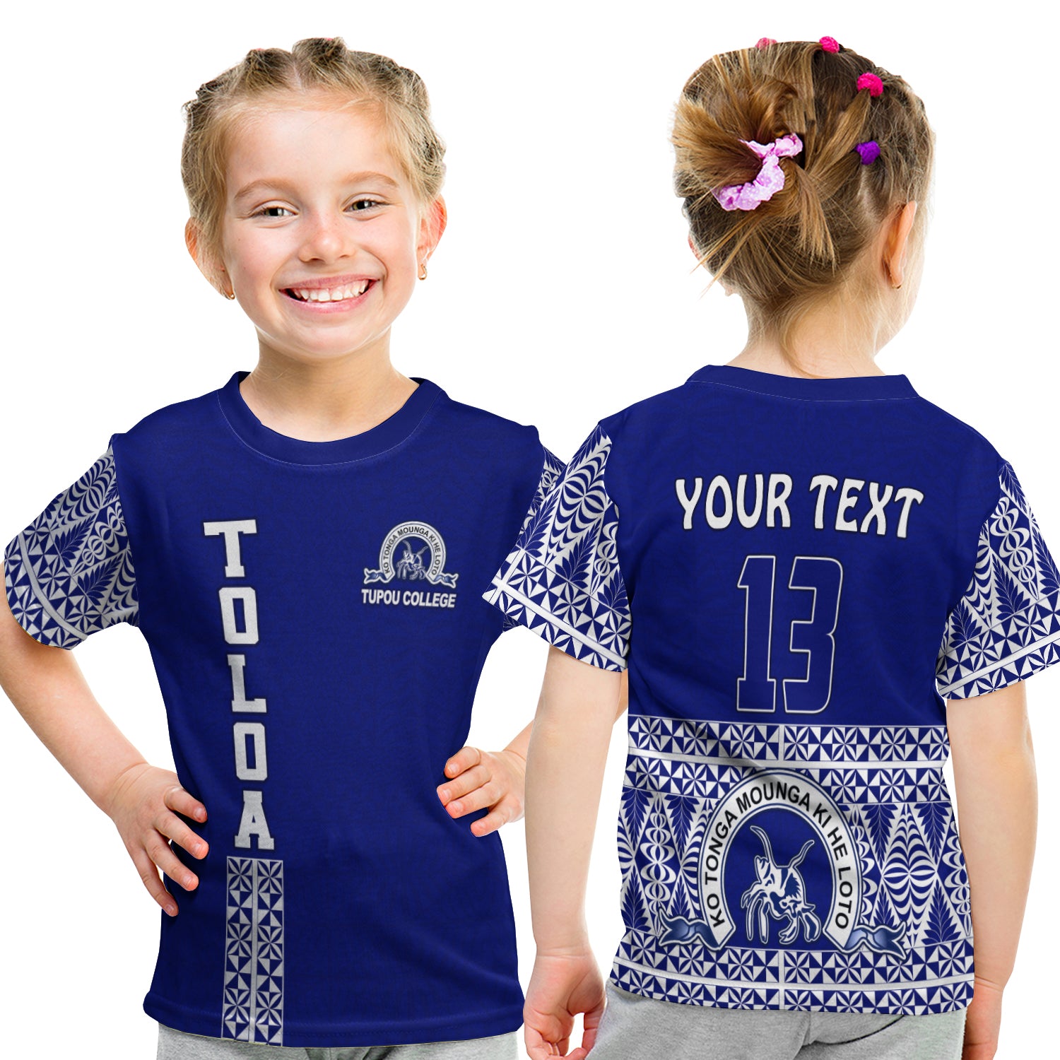 (Custom Personalised) Toloa T Shirt Kid Tupou College Tonga Pattern LT13 - Polynesian Pride