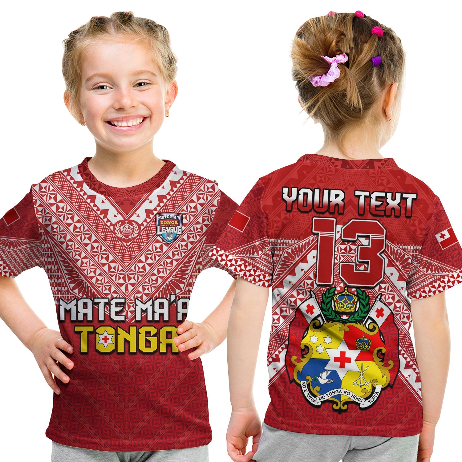 (Custom Text and Number) Tonga Rugby MMT T Shirt KID Ngatu Mate Maa Tonga Special LT13 - Polynesian Pride