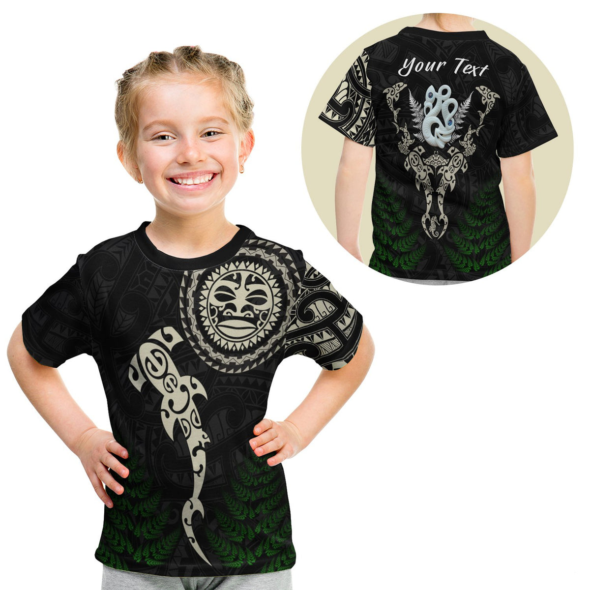 (Custom Personalised) Aotearoa Fern T Shirt Kid Maori Manaia And Fish LT13 Youth XL Size14 - Polynesian Pride