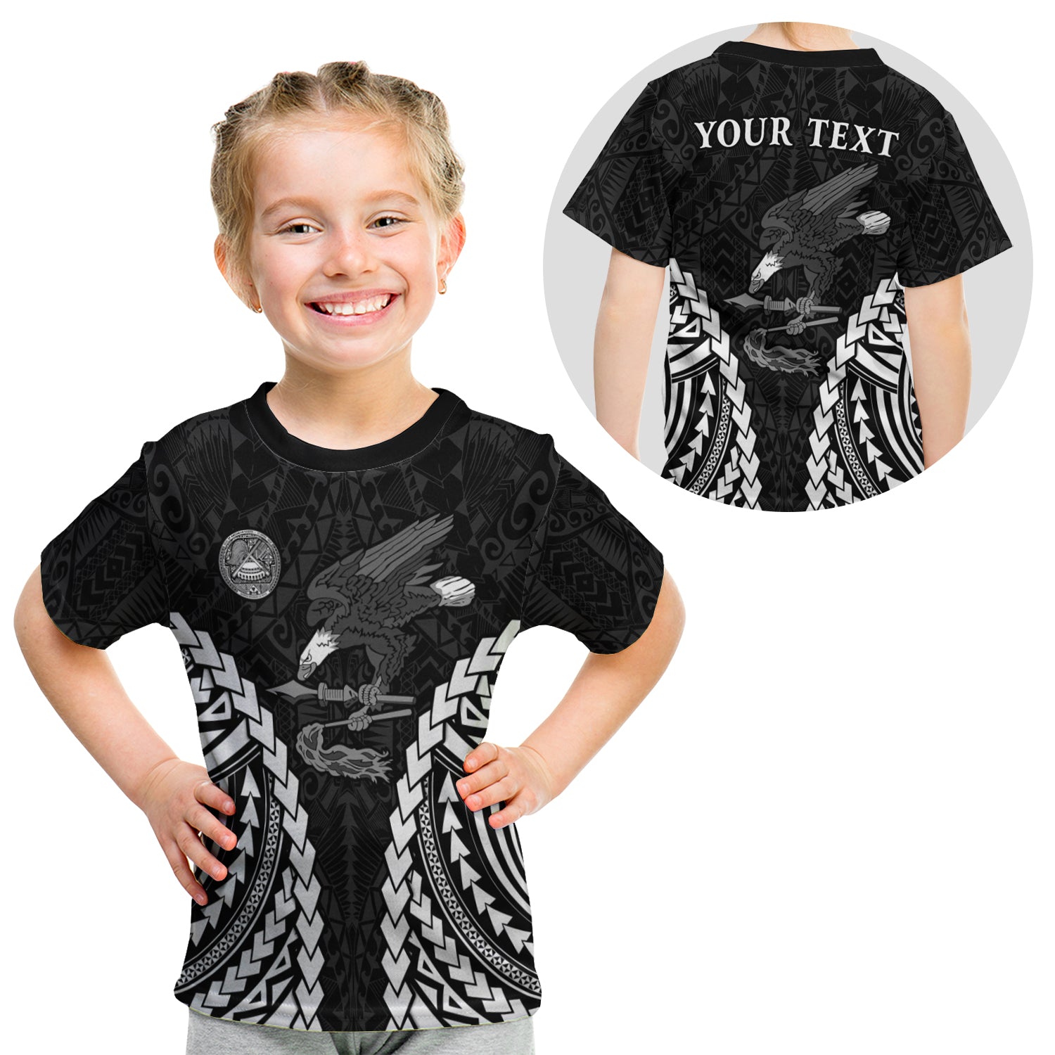(Custom Personalised) American Samoa T Shirt Kid Eagle Mix Polynesian LT13 Youth XL Size14 - Polynesian Pride