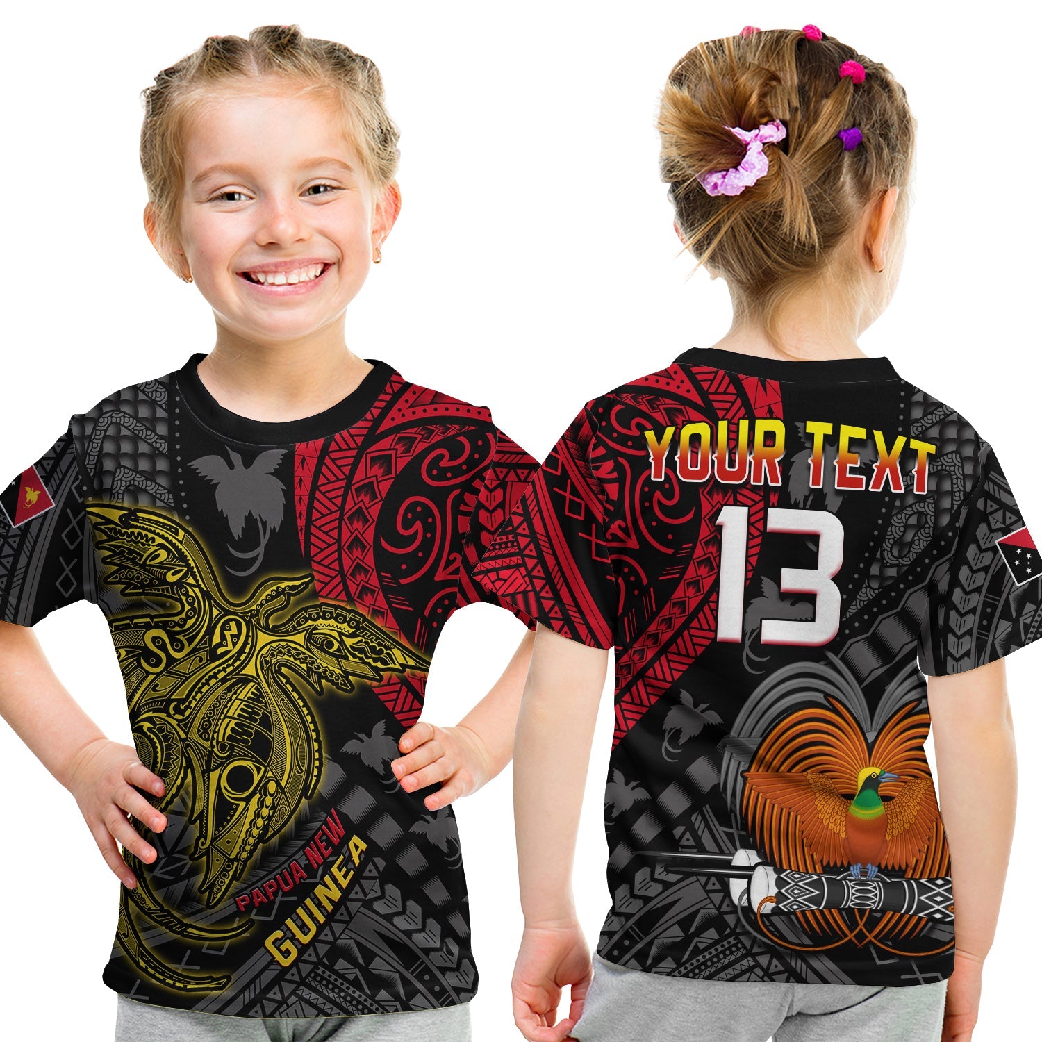 (Custom Text and Number) Papua New Guinea T Shirt KID Raggiana Birds Of Paradise Happy 47th Independence Day LT13 Youth XL Size14 - Polynesian Pride