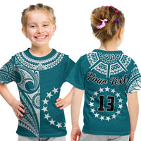 (Custom Text and Number) Cook Islands Tatau T Shirt KID Symbolize Passion Stars Version Blue LT13 Youth XL Size14 - Polynesian Pride