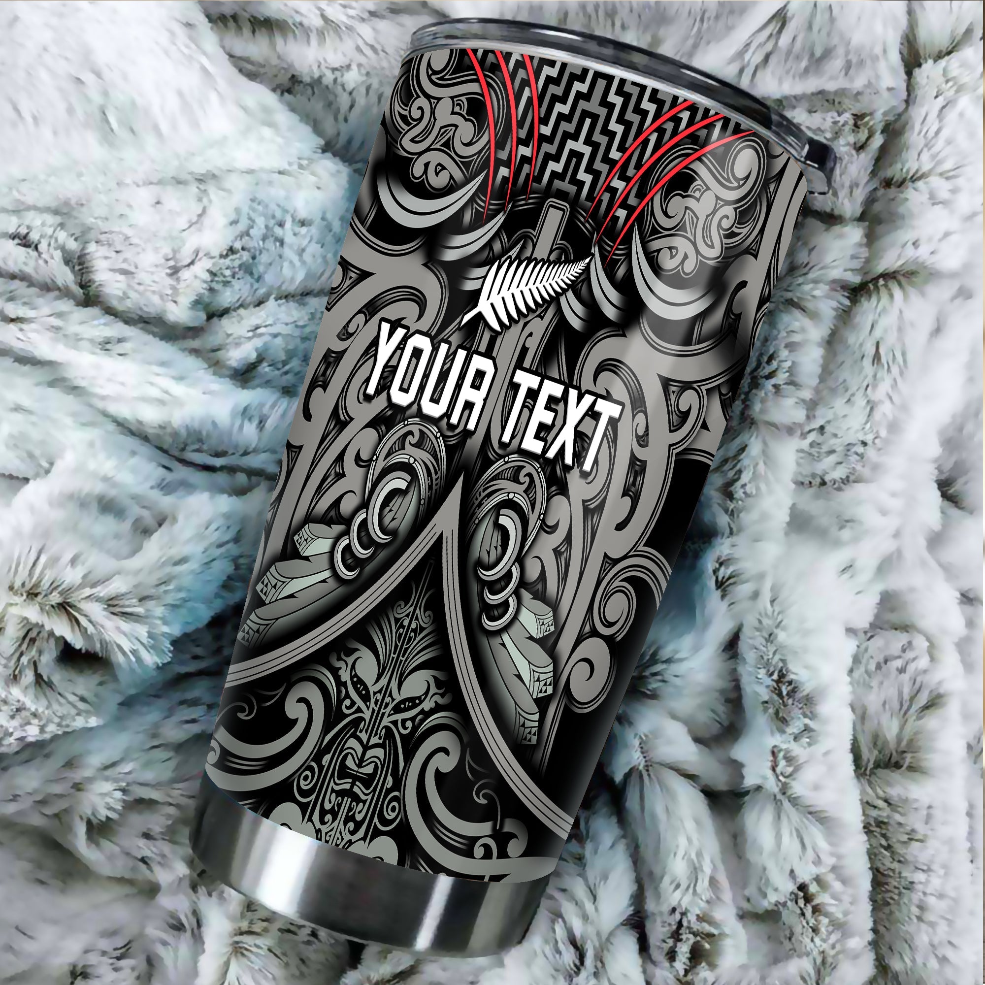 (Custom Personalised) New Zealand Silver Fern Rugby Tumbler All Black NZ Maori Pattern LT13 Black - Polynesian Pride