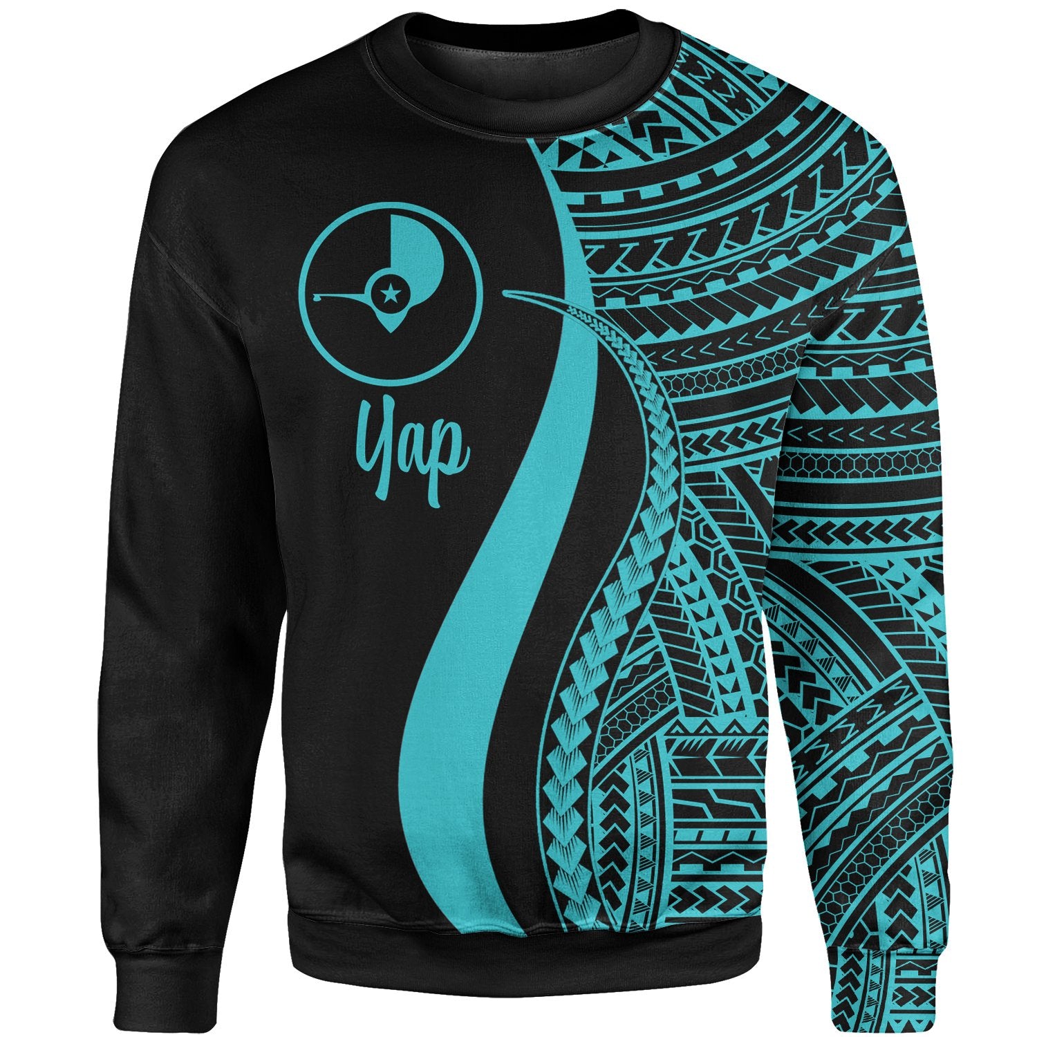 Yap Sweatshirt - Turquoise Polynesian Tentacle Tribal Pattern Unisex Turquoise - Polynesian Pride