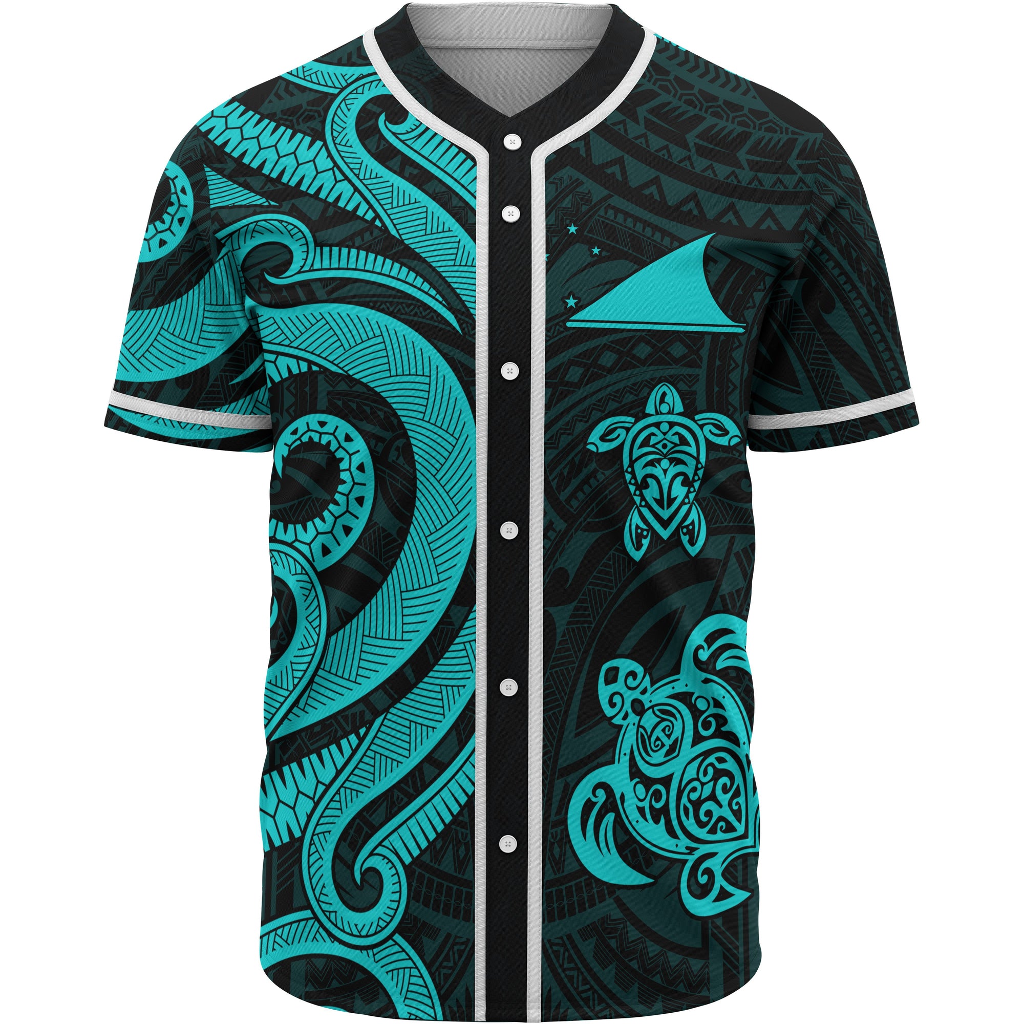 Tokelau Baseball Shirt - Tutquoise Tentacle Turtle Unisex Tutquoise - Polynesian Pride