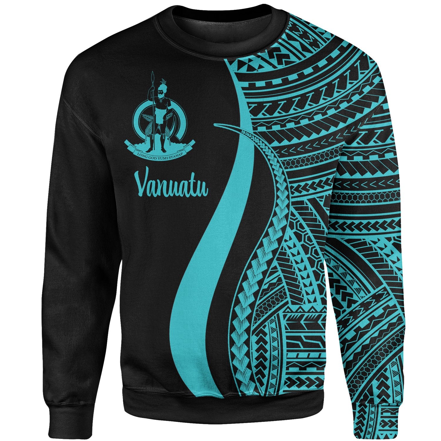 Vanuatu Sweatshirt - Turquoise Polynesian Tentacle Tribal Pattern Unisex Turquoise - Polynesian Pride