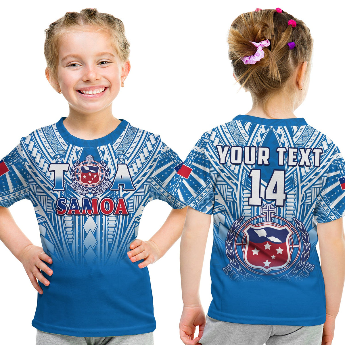 Custom Samoa Rugby T-Shirt - Personalise Toa Samoa Polynesian Pacific Blue Version LT14 - Polynesian Pride
