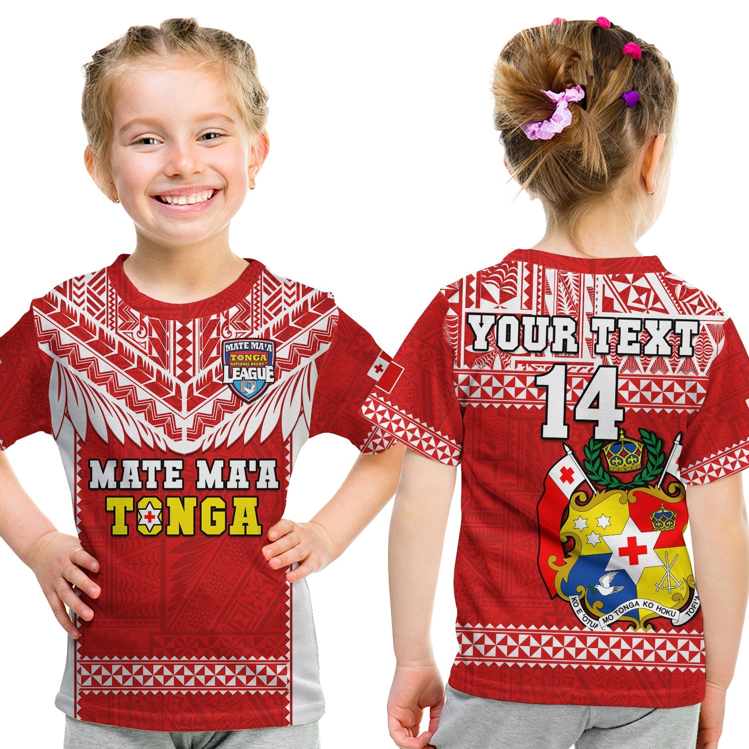 (Custom Text And Number) Tonga Rugby T Shirt KID Mate Maa Tonga Pacific Ngatu White LT14 Youth XL Size14 - Polynesian Pride