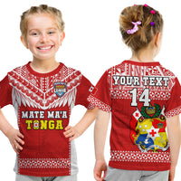 (Custom Text And Number) Tonga Rugby T Shirt KID Mate Maa Tonga Pacific Ngatu White LT14 Youth XL Size14 - Polynesian Pride