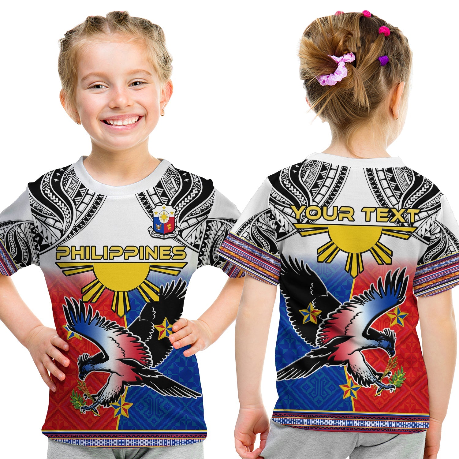 Custom Personalised Philippines T Shirt KID Polynesian Filipino Pattern With Eagle LT14 Youth XL Size14 - Polynesian Pride