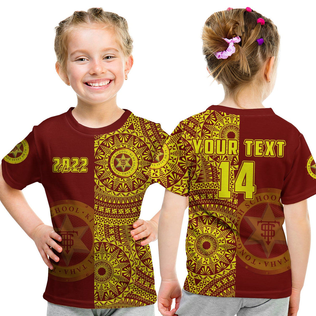 (Custom Text And Number) Tonga High School T Shirt KID Class Of Year Tongan Ngatu Pattern LT14 Youth XL Size14 - Polynesian Pride