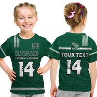 (Custom Text And Number) Hawaii Football T Shirt KID Kakau Rainbow Warriors Helmet Go Bows LT14 Youth XL Size14 - Polynesian Pride