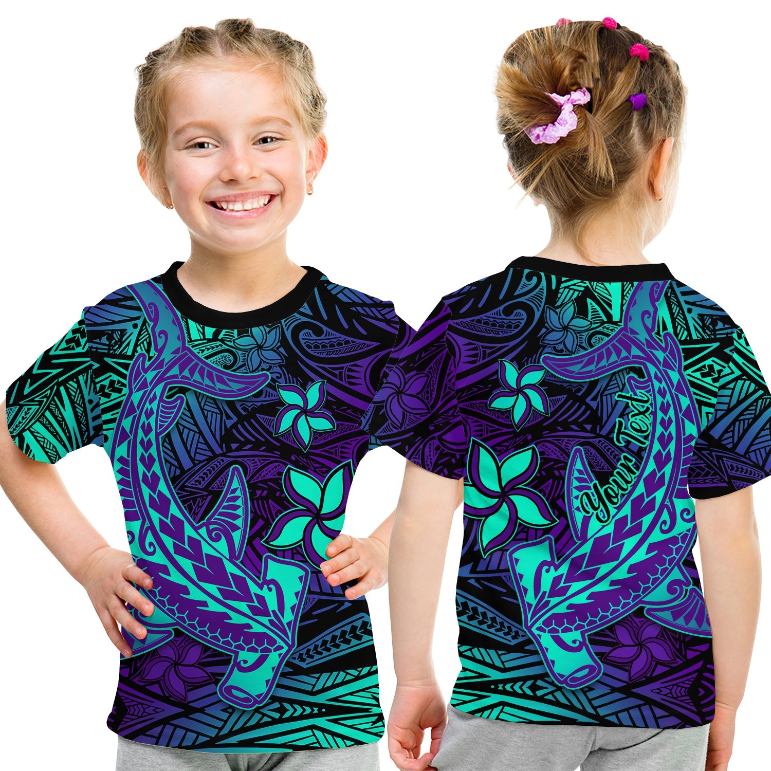 (Custom Personalised) Polynesian T Shirt KID Purple Paradise Hawaiian Tribal Hammerhead Shark LT14 Youth XL Size14 - Polynesian Pride