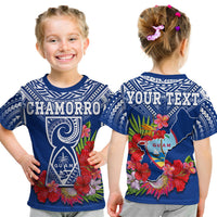 (Custom Personalised) Guam Chamorro T Shirt KID Guaman Latte Stone Tropical Flowers Blue Version LT14 Youth XL Size14 - Polynesian Pride