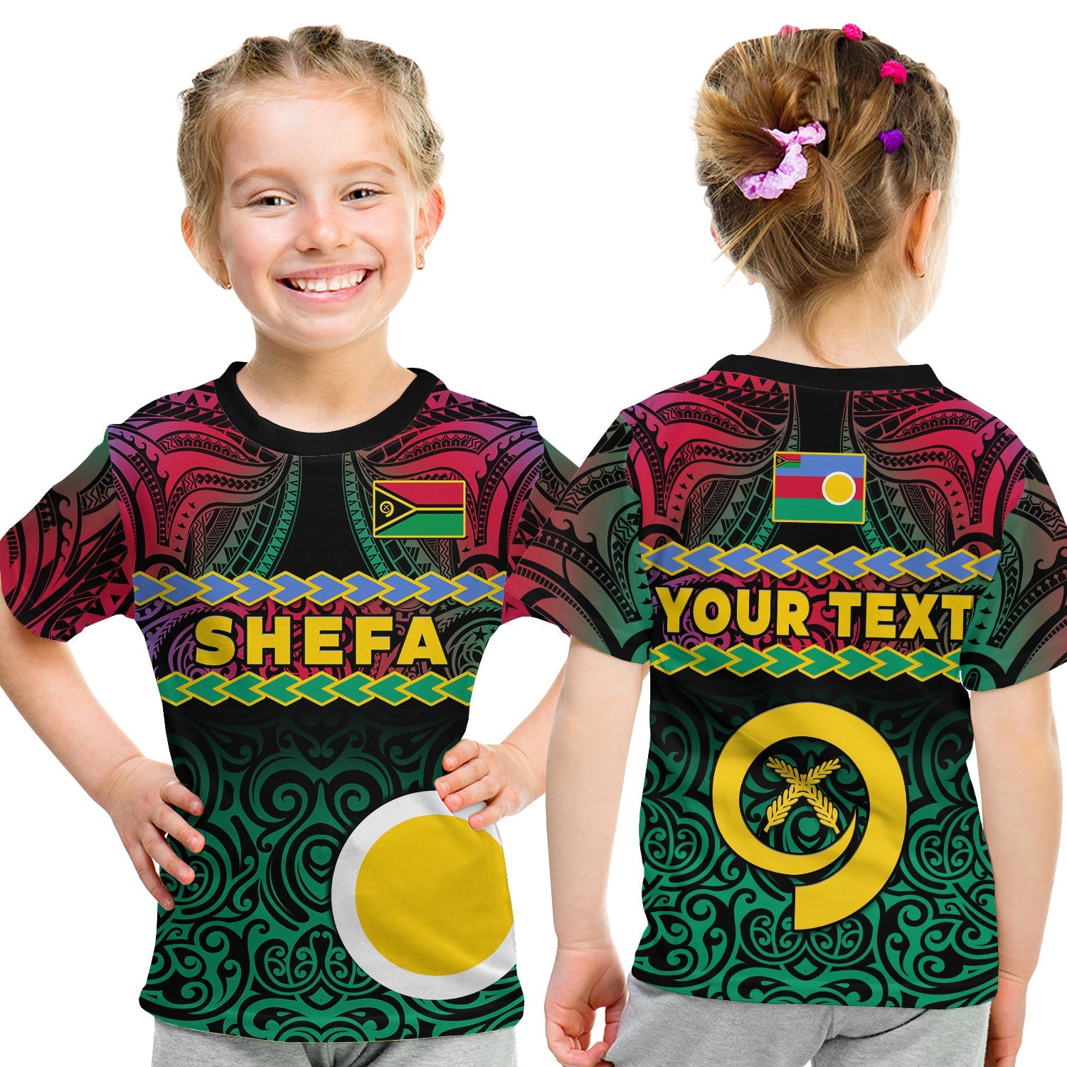 (Custom Personalised) Shefa Province T Shirt KID Vanuatu Pig Tusk Polynesian Flag Style LT14 Youth XL Size14 - Polynesian Pride