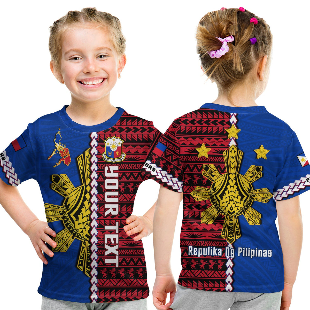 (Custom Personalised) Philippines T Shirt KID Pilipinas Sun Mix Polynesian Pattern LT14 Youth XL Size14 - Polynesian Pride