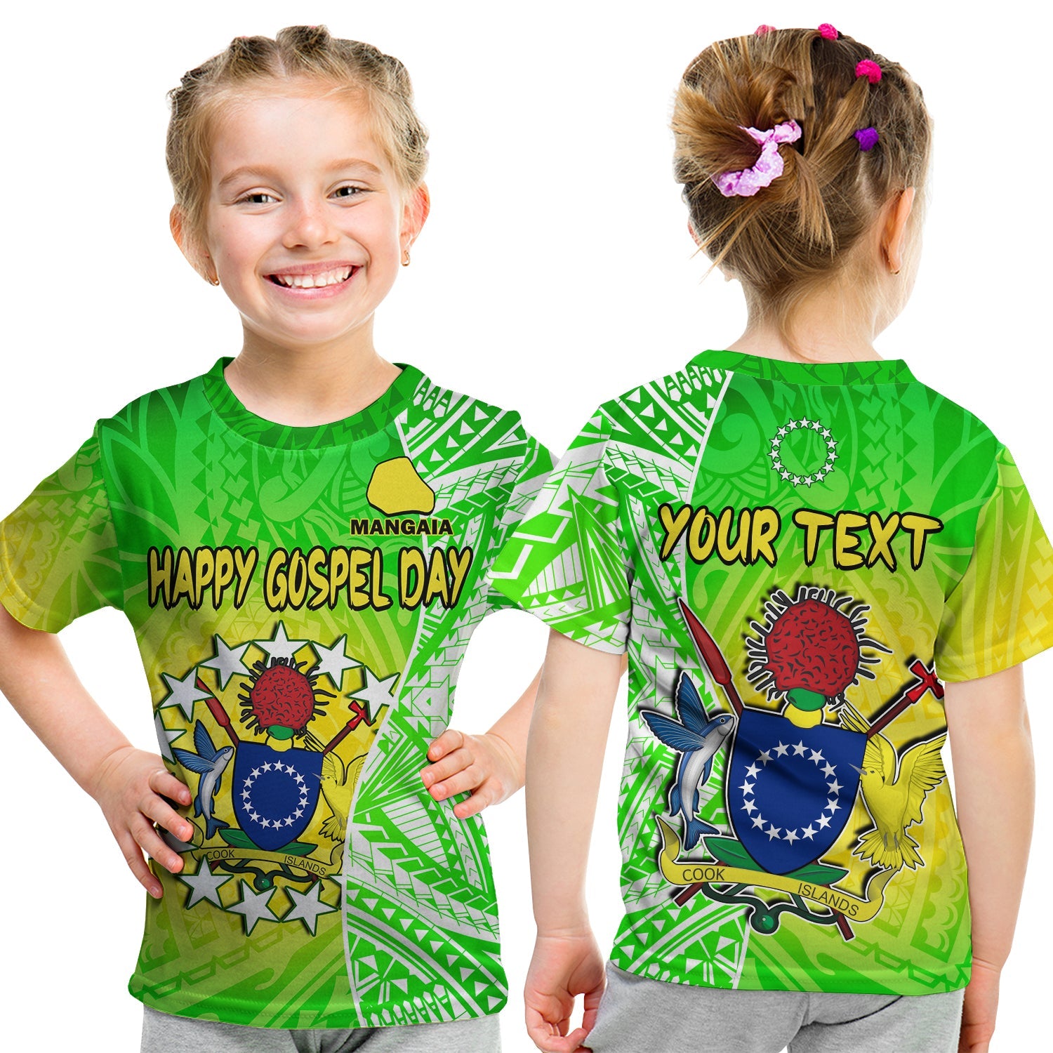 (Custom Personalised) Happy Mangaia Gospel Day T Shirt KID Cook Islands Coat Of Arms Polynesian Pattern LT14 Youth XL Size14 - Polynesian Pride