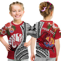 Custom Tahiti Islands T Shirt Polynesian Shark Mix Tropical Flowers LT14 Kid Red - Polynesian Pride