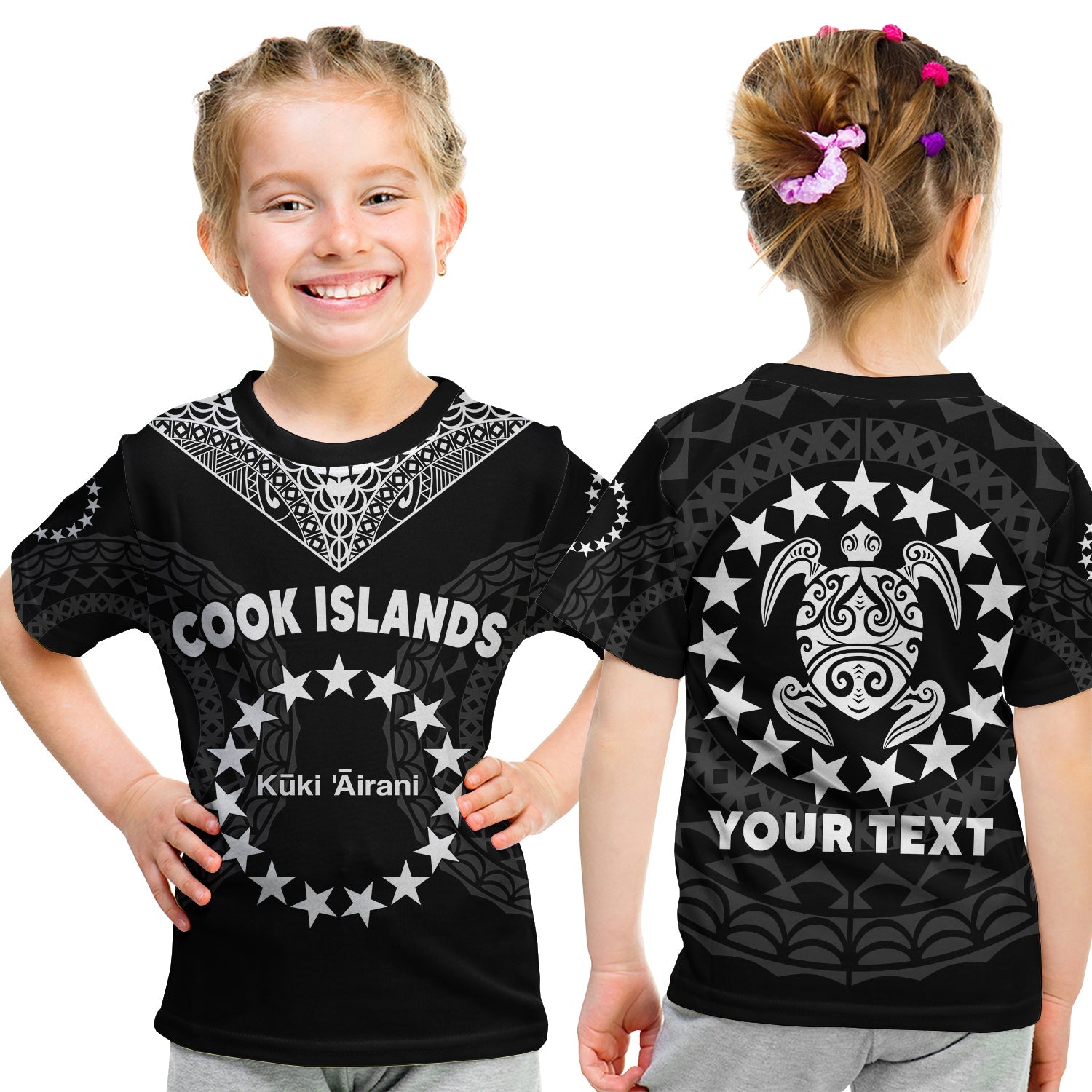 (Custom Personalised) Islands T Shirt KID Circle Pattern Mix Sea Turtle Black Version LT14 Youth XL Size14 - Polynesian Pride