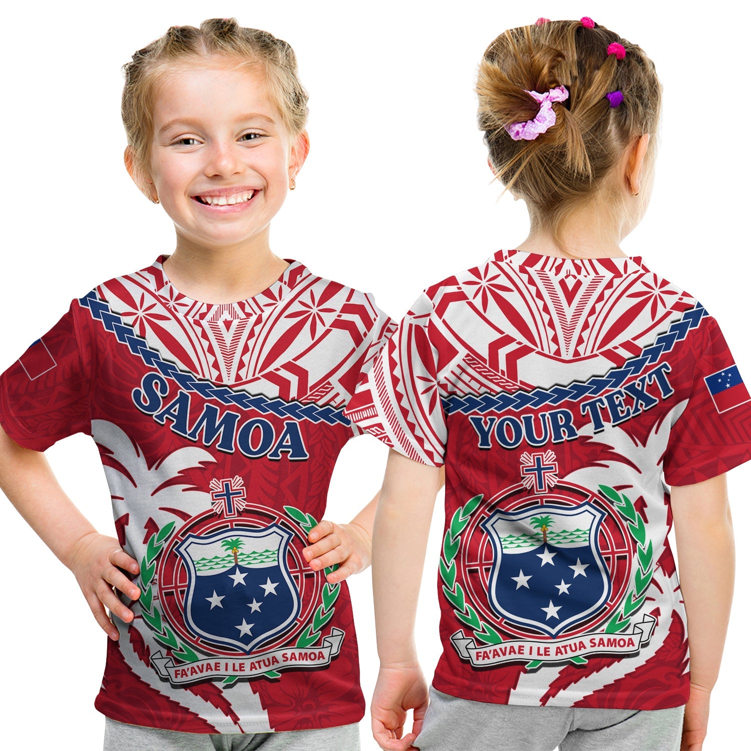 (Custom Personalised) Samoa T Shirt KID Samoan Coat Of Arms With Coconut Red Style LT14 Youth XL Size14 - Polynesian Pride