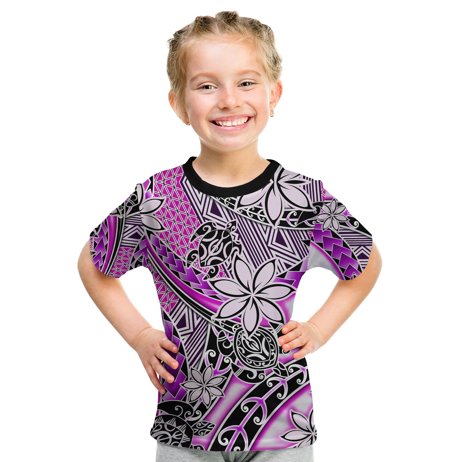(Custom Personalised) Hawaii T Shirt KID Tribal Plumeria With Polynesian Turtle Ver.02 LT14 Youth XL Size14 - Polynesian Pride