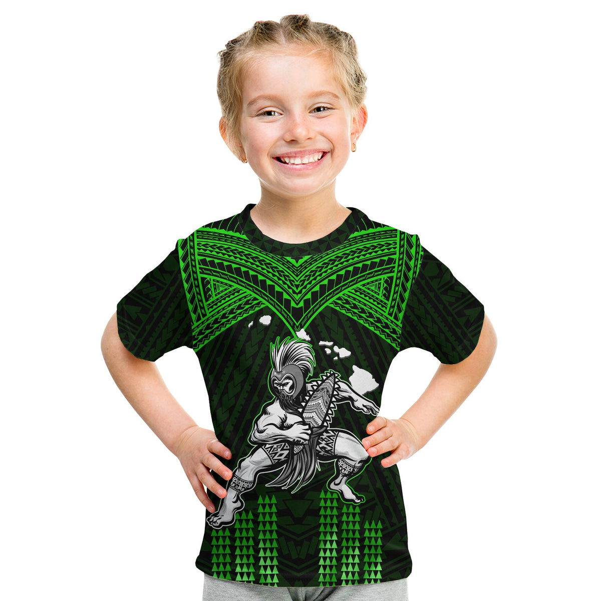 (Custom Personalised) Hawaii T Shirt KID Hawaiian Warrior With Weapon Polynesian Ver.03 LT14 Youth XL Size14 - Polynesian Pride