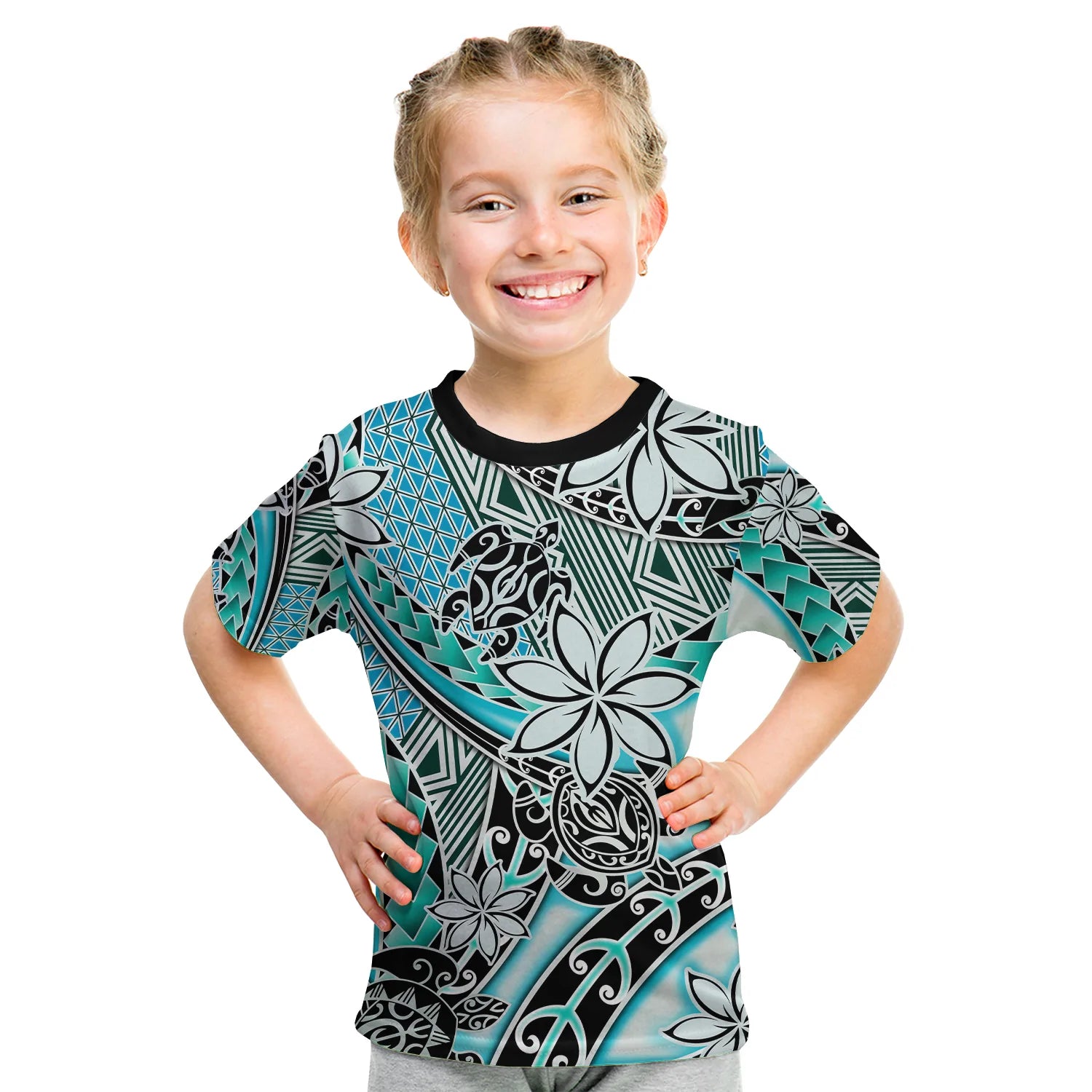(Custom Personalised) Hawaii T Shirt KID Tribal Plumeria With Polynesian Turtle Ver.04 LT14 Youth XL Size14 - Polynesian Pride