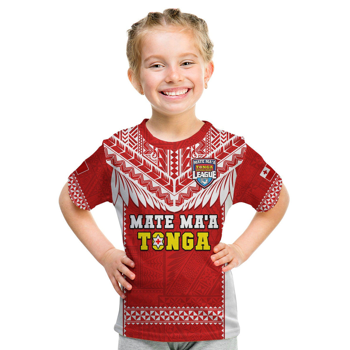 Tonga Rugby T Shirt KID Mate Maa Tonga Pacific Ngatu White LT14 Youth XL Size14 - Polynesian Pride