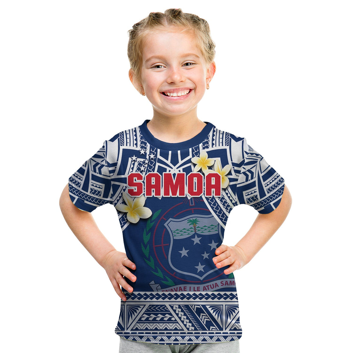 Samoa T Shirt KID Samoan Plumeria Flowers Mix Polynesian Pattern LT14 Youth XL Size14 - Polynesian Pride